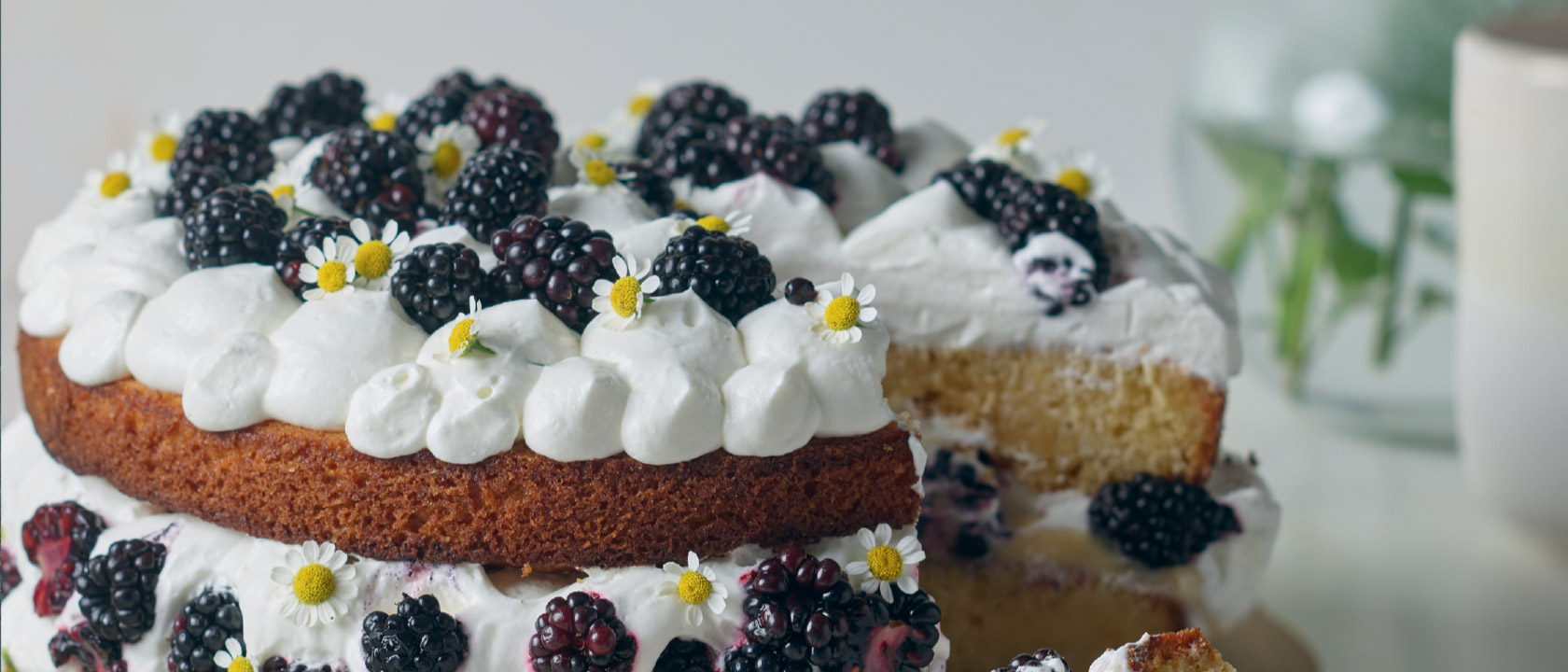 Sponge cake com creme de baunilha e amoras