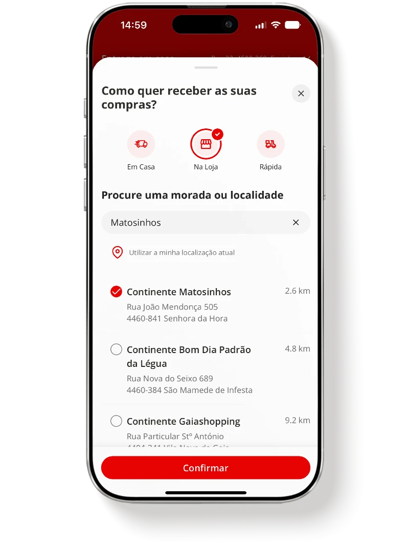 App Continente Recolha em casa ou loja