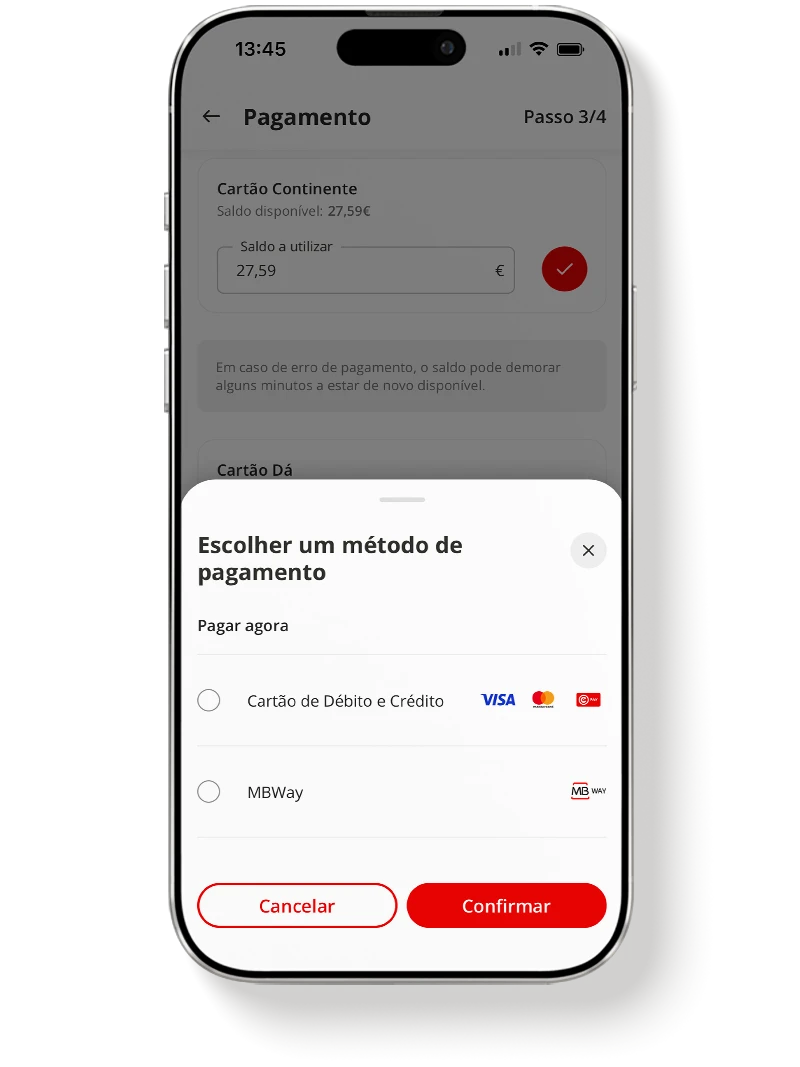 App Continente metodos de pagamento